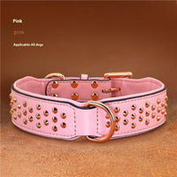 HKM-7161917 Leather Rivet Dog Collar - Anti-Bite, Available in Chocolate, Pink, and Black, Suitable for All Seasons