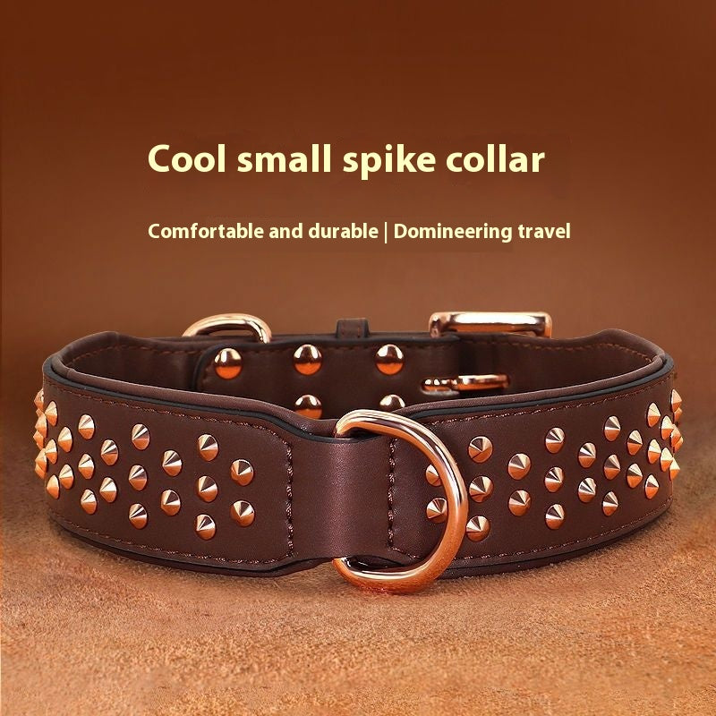 HKM-7161917 Leather Rivet Dog Collar - Anti-Bite, Available in Chocolate, Pink, and Black, Suitable for All Seasons