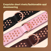 HKM-7161917 Leather Rivet Dog Collar - Anti-Bite, Available in Chocolate, Pink, and Black, Suitable for All Seasons
