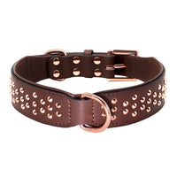 HKM-7161917 Leather Rivet Dog Collar - Anti-Bite, Available in Chocolate, Pink, and Black, Suitable for All Seasons