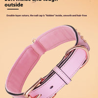 HKM-7161917 Leather Rivet Dog Collar - Anti-Bite, Available in Chocolate, Pink, and Black, Suitable for All Seasons