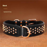 HKM-7161917 Leather Rivet Dog Collar - Anti-Bite, Available in Chocolate, Pink, and Black, Suitable for All Seasons