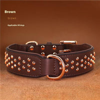 HKM-7161917 Leather Rivet Dog Collar - Anti-Bite, Available in Chocolate, Pink, and Black, Suitable for All Seasons