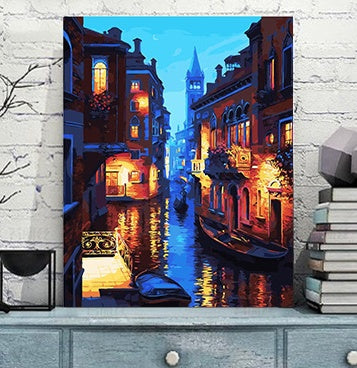 HKM-716243 Linen DIY Digital Painting Home Decor Art - 40x50 cm, Venice Design