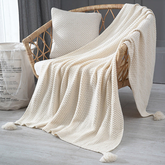 HKM-716243 Nordic Style Solid Color Tassel Wool Blanket for All Seasons in Multiple Sizes