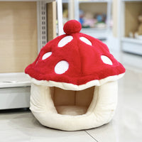 HKM-7163965 Cozy Plush Mushroom-Shaped Half Enclosed Cat Kennel, 42cm