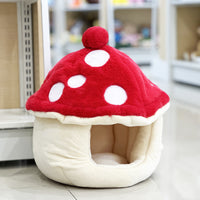 HKM-7163965 Cozy Plush Mushroom-Shaped Half Enclosed Cat Kennel, 42cm