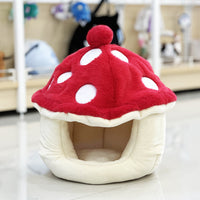 HKM-7163965 Cozy Plush Mushroom-Shaped Half Enclosed Cat Kennel, 42cm
