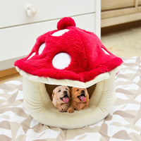HKM-7163965 Cozy Plush Mushroom-Shaped Half Enclosed Cat Kennel, 42cm
