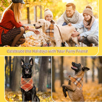 HKM-7165373 Fall Plaid Dog Bandana with Tassel Edges - Cozy Triangle Scarf for Thanksgiving and Everyday Wear