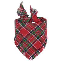 HKM-7165373 Fall Plaid Dog Bandana with Tassel Edges - Cozy Triangle Scarf for Thanksgiving and Everyday Wear
