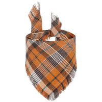 HKM-7165373 Fall Plaid Dog Bandana with Tassel Edges - Cozy Triangle Scarf for Thanksgiving and Everyday Wear