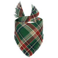 HKM-7165373 Fall Plaid Dog Bandana with Tassel Edges - Cozy Triangle Scarf for Thanksgiving and Everyday Wear