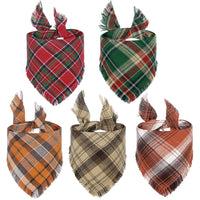 HKM-7165373 Fall Plaid Dog Bandana with Tassel Edges - Cozy Triangle Scarf for Thanksgiving and Everyday Wear