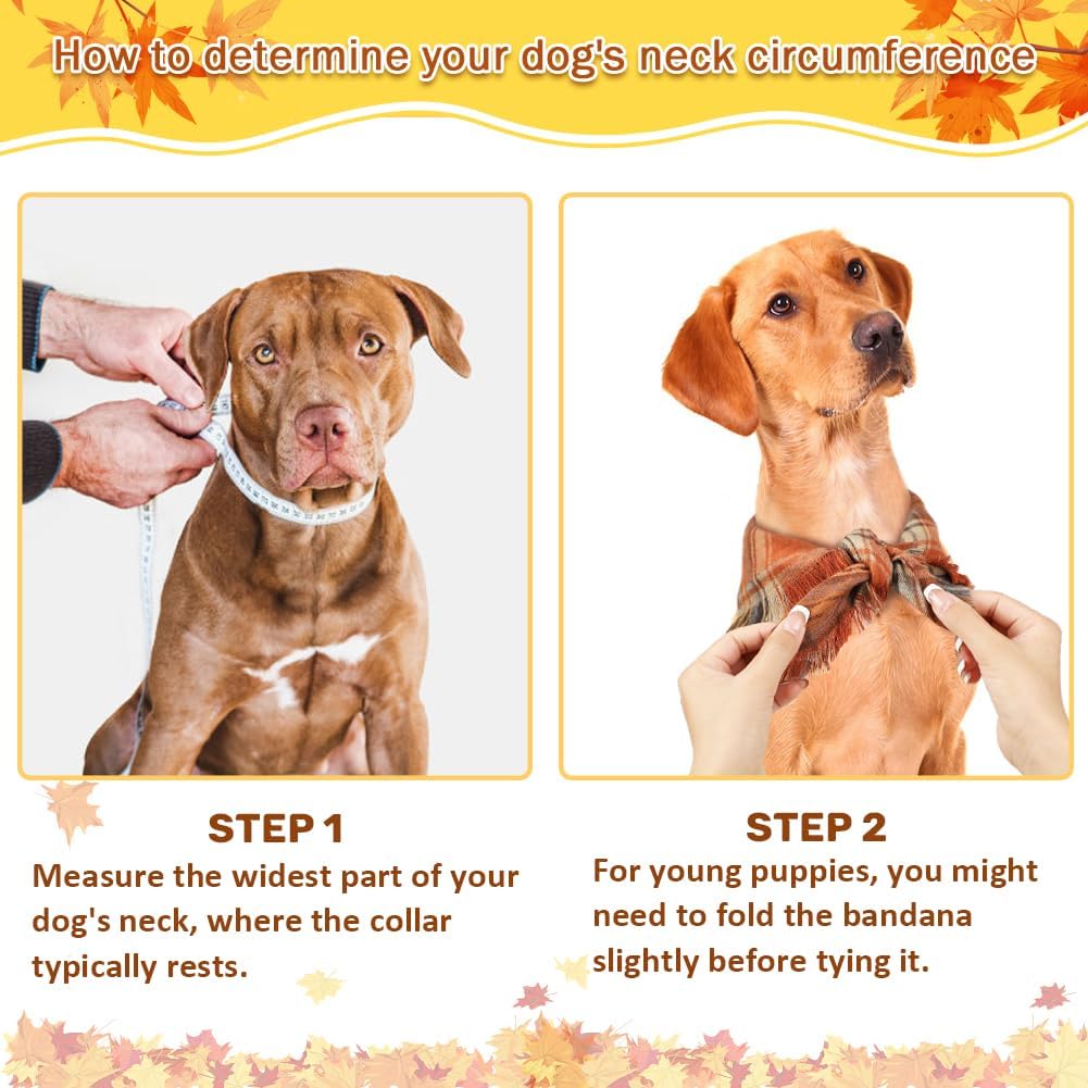 HKM-7165373 Fall Plaid Dog Bandana with Tassel Edges - Cozy Triangle Scarf for Thanksgiving and Everyday Wear