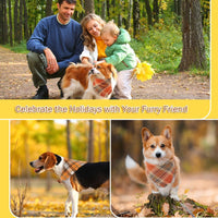 HKM-7165373 Fall Plaid Dog Bandana with Tassel Edges - Cozy Triangle Scarf for Thanksgiving and Everyday Wear