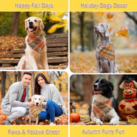 HKM-7165373 Fall Plaid Dog Bandana with Tassel Edges - Cozy Triangle Scarf for Thanksgiving and Everyday Wear