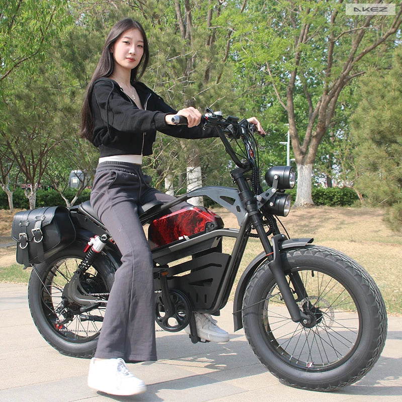 HKM-716563 Heavy-Duty 48V 1500W Electric Fat Tire Mountain Bike with Dual Headlights and Hydraulic Brakes