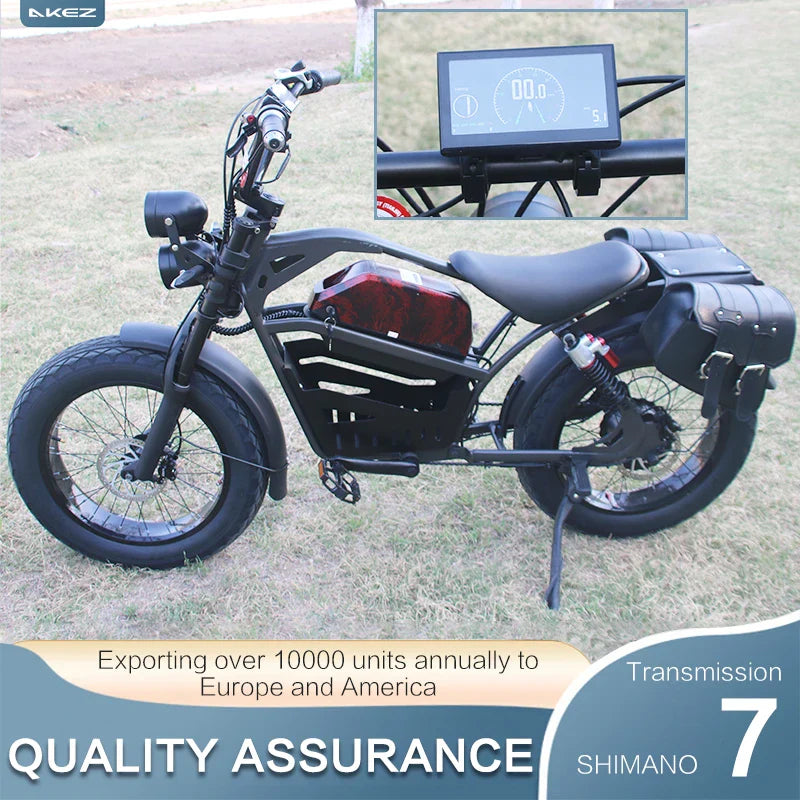 HKM-716563 Heavy-Duty 48V 1500W Electric Fat Tire Mountain Bike with Dual Headlights and Hydraulic Brakes
