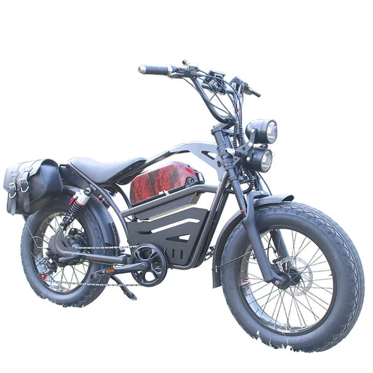 HKM-716563 Heavy-Duty 48V 1500W Electric Fat Tire Mountain Bike with Dual Headlights and Hydraulic Brakes