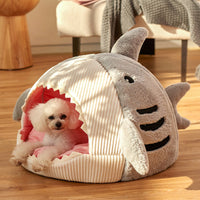 HKM-7165757 Warm Shark Nest Dog and Cat Kennel - Yurt Style with Soft Rabbit Hair Fabric, High Rebound Filling, Multi-Season Use, Available in Three Sizes