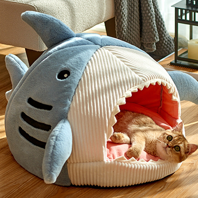 HKM-7165757 Warm Shark Nest Dog and Cat Kennel - Yurt Style with Soft Rabbit Hair Fabric, High Rebound Filling, Multi-Season Use, Available in Three Sizes
