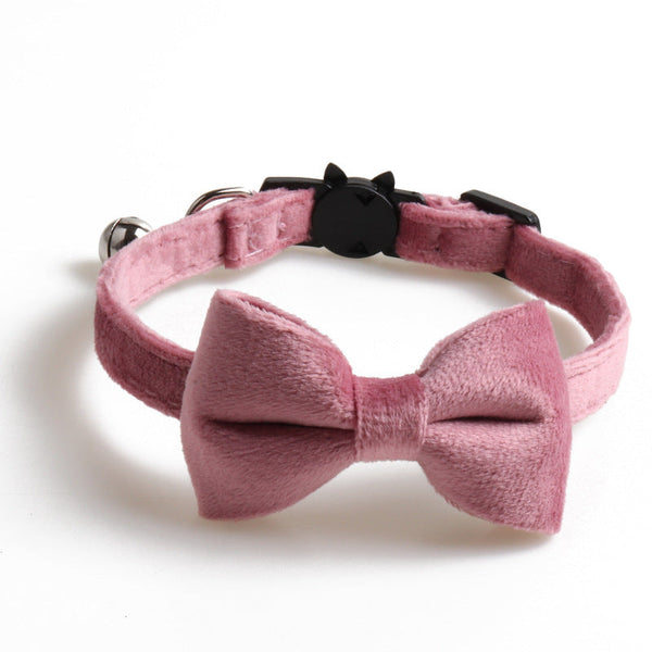 HKM-7167677 Bow Cat Collar with Bell - Cloth Material, Available in Blue, Black, Red, Purple, Pink, Chocolate, 1.0*28CM