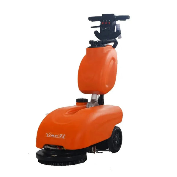 HKM-716819 Orange Mini Hand Push Battery-Powered Floor Cleaning Scrubber Dryer for Tile and Epoxy Surfaces