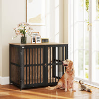 HKM-7169341 Dog Crate Furniture with Anti-Chew Design and Secure Single Door, 39" Walnut Brown