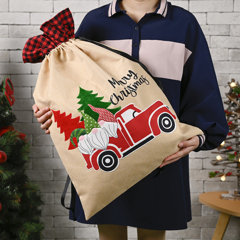 HKM-717011 Festive Forest Old Man Car Gift Bag - Imitated Linen Cloth, 70cm x 45cm