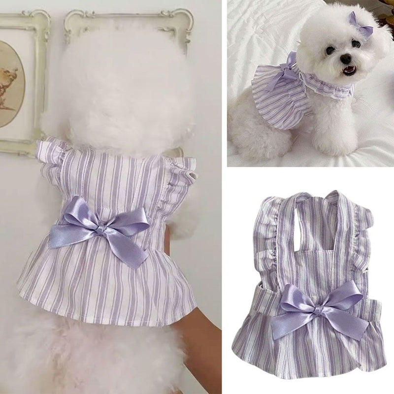 HKM-7170237 Charming Dog Dress with Bowknot and Stripe Skirt for Summer Outings