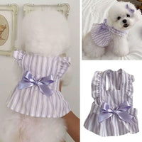 HKM-7170237 Charming Dog Dress with Bowknot and Stripe Skirt for Summer Outings