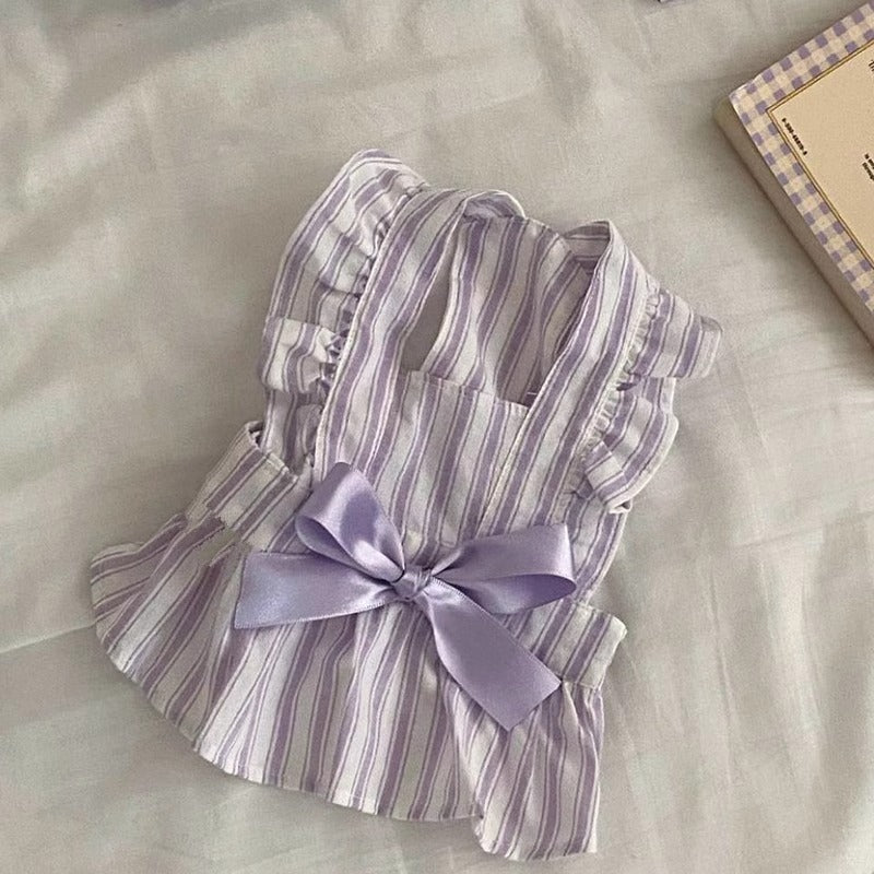 HKM-7170237 Charming Dog Dress with Bowknot and Stripe Skirt for Summer Outings