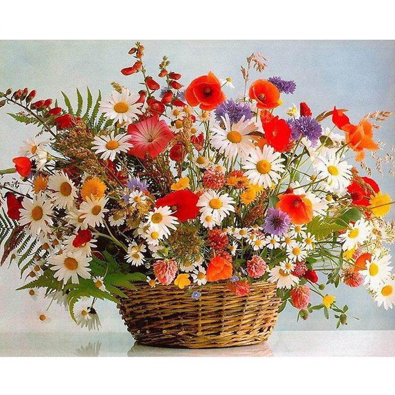 HKM-717075 Creative Color Flower Basket Digital Painting Set - DIY Canvas Art with Brush & Paint, 40x50cm Bouquet Design