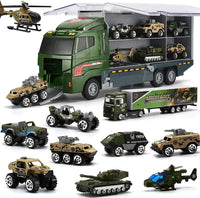 HKM-717203 Kids Pretend Play Police Station Set with Die Cast Army Vehicle Mini Battle Toy Car Carrier Truck
