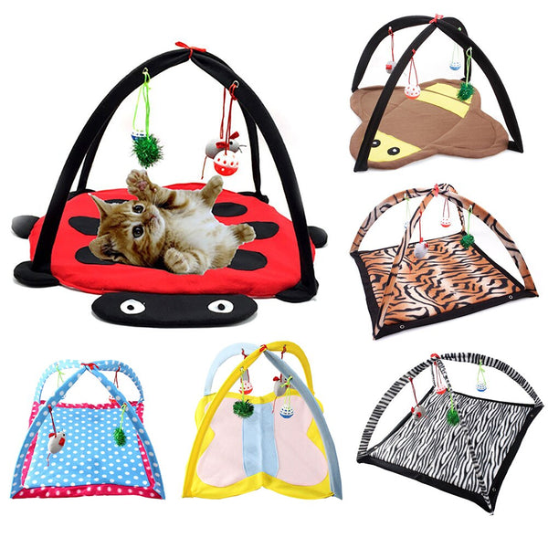 HKM-7173053 Cartoon Cat Play Tent and Hammock - Foldable Cat Bed with Balls and Patterns