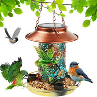 HKM-717331 Solar Bird Feeder and Garden Lantern - Outdoor Hanging Metal Feeder with S Hook for Bird Enthusiasts