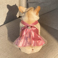 HKM-7173693 Pink Mesh Dress Skirt for Dogs and Cats with Bow and Pearl - Sizes S2 to 3XL