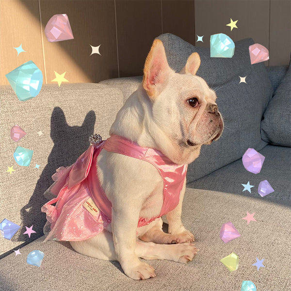 HKM-7173693 Pink Mesh Dress Skirt for Dogs and Cats with Bow and Pearl - Sizes S2 to 3XL