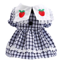 HKM-7173821 Black and White Red Apple Plaid Lace Dress for Small Dogs