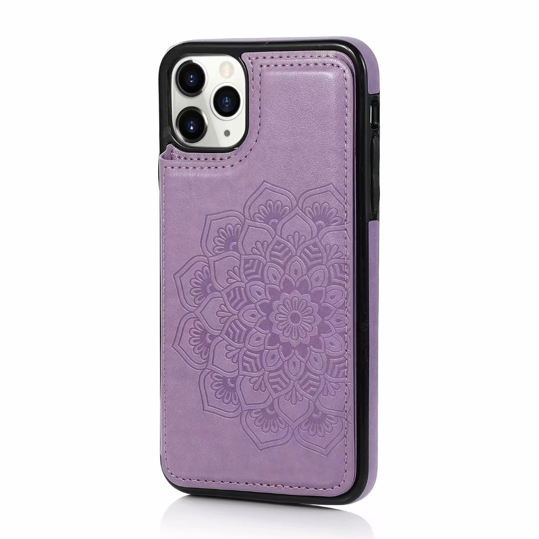 HKM-717651 Mobile Phone Case with Coin Purse Functionality - Simple Imitation Leather Flip Card Holder in Multiple Colors