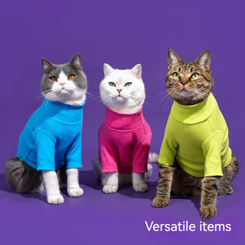 HKM-7177021 Cozy Turtleneck Ribbed Cat Shirt in Sky Blue, Fruit Green, and Pink - Sizes S to XL