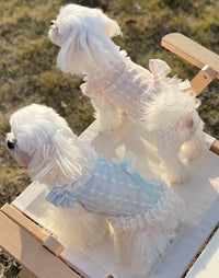HKM-7177789 Chiffon Lace Bow Dress for Pets - Stylish Blue and Pink Skirt - Sizes 2XS to 3XL