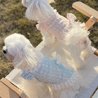 HKM-7177789 Chiffon Lace Bow Dress for Pets - Stylish Blue and Pink Skirt - Sizes 2XS to 3XL
