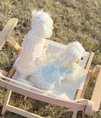 HKM-7177789 Chiffon Lace Bow Dress for Pets - Stylish Blue and Pink Skirt - Sizes 2XS to 3XL