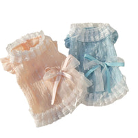 HKM-7177789 Chiffon Lace Bow Dress for Pets - Stylish Blue and Pink Skirt - Sizes 2XS to 3XL