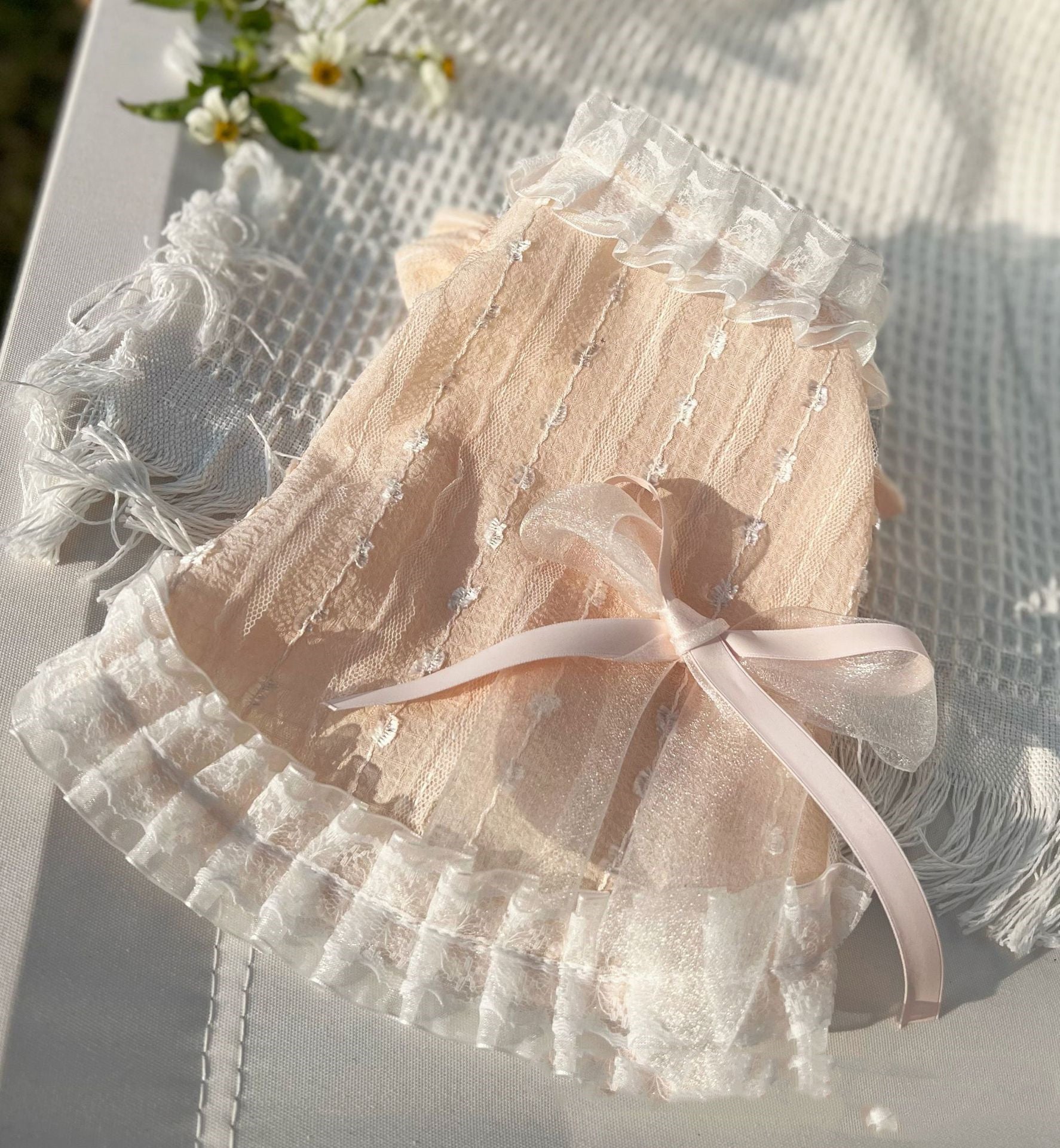 HKM-7177789 Chiffon Lace Bow Dress for Pets - Stylish Blue and Pink Skirt - Sizes 2XS to 3XL