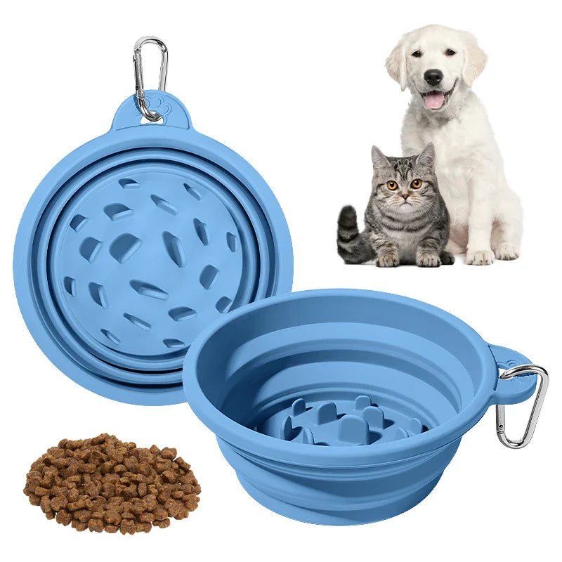 HKM-717907 Foldable Anti-Choking Silicone Pet Feeding Bowl for Dogs and Cats - Travel-Friendly Slow Feeder
