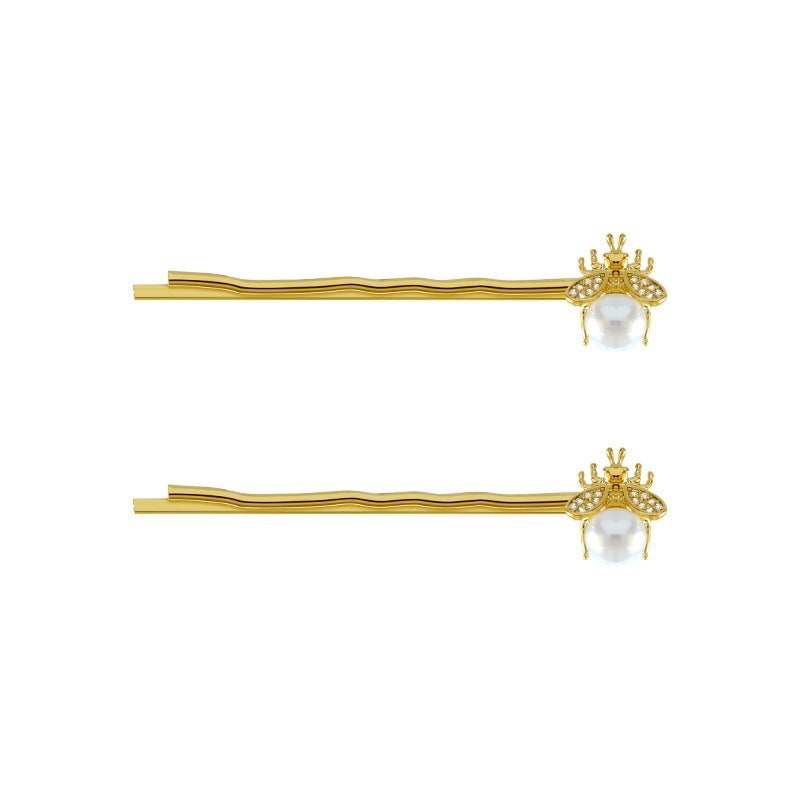 HKM-717971 Korean Style Heart-Shaped Pearl Hairpins - Gold Micro-Inlaid Word Clips