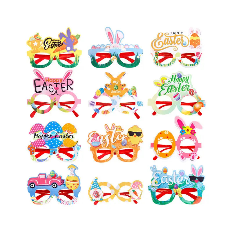 HKM-718227 Easter Bunny Photo Booth Glasses with Colorful Egg Frames for Spring Celebrations